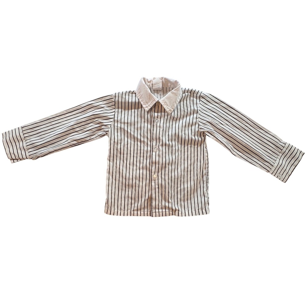 Happy Fella Vintage‎ Pinstripe Shirt Boys Size 2 White Black Striped Made in USA